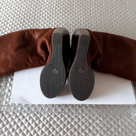 NWT MICHAEL Michael Kors brown distressed faux suede & faux fur lined long boots - Picture 12 of 15